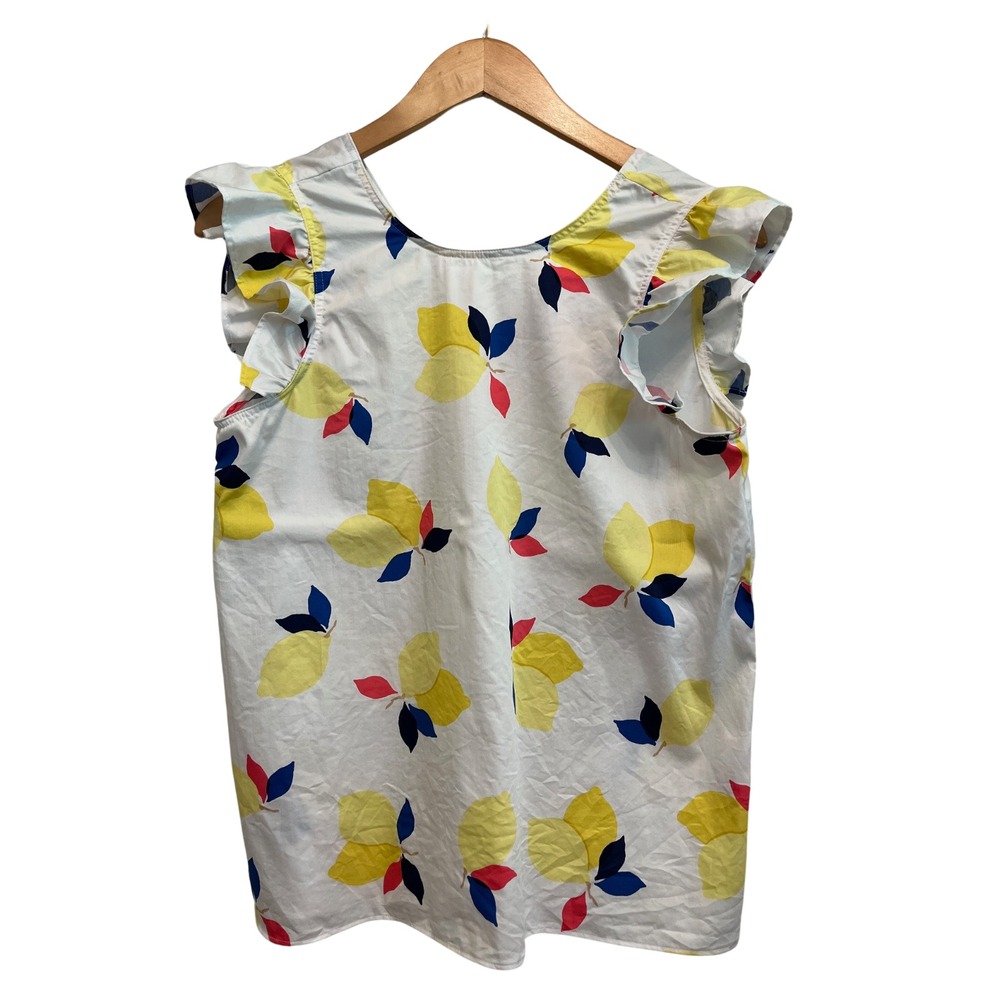 Kate Spade Blouse Lemon Zest Sleeveless Ruffle Preppy Fruit Resort Summer XS